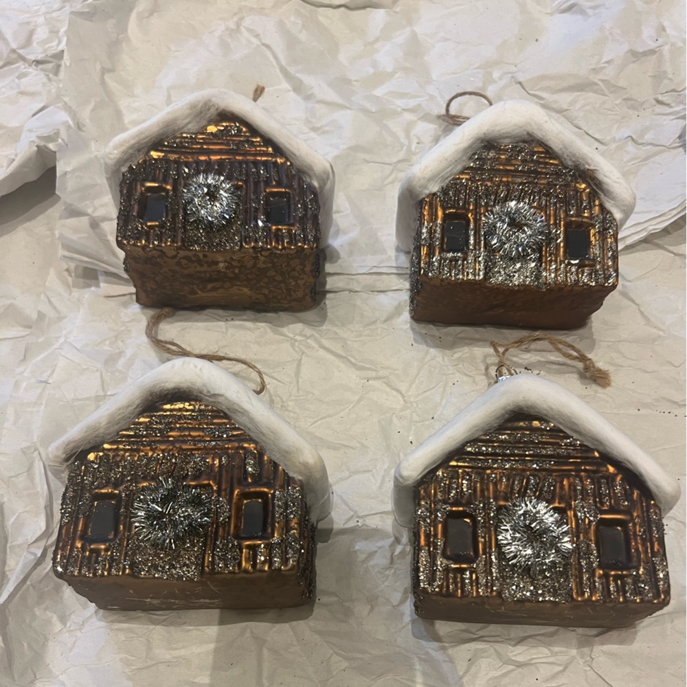 Pottery Barn Shiny Brown Log House Ornaments